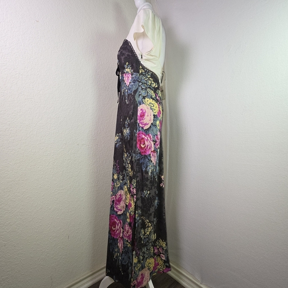NWT Anthropologie Twofar Black Floral Midi Dress M – Elegant Jacquard Slip Style - Picture 4 of 16